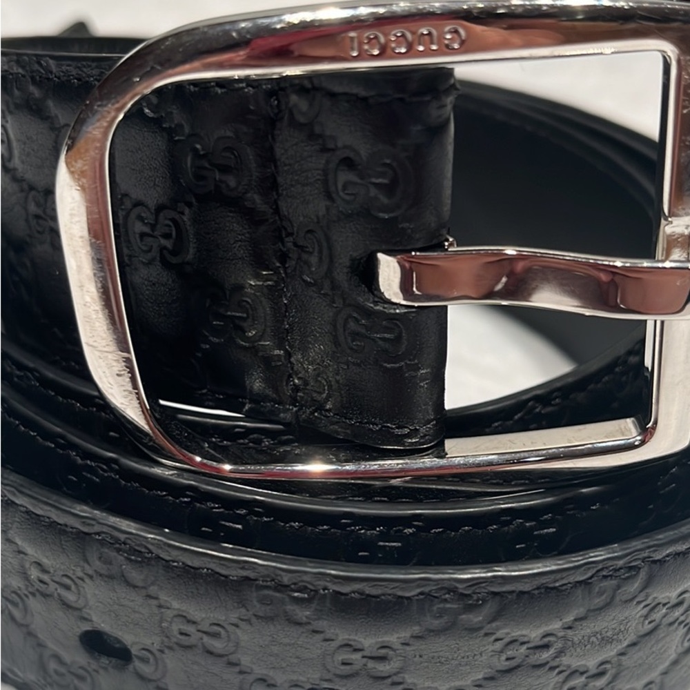 Gucci black 110 GG leather micro Guccissima Palladium logo D-ring buckle belt - Picture 3 of 5